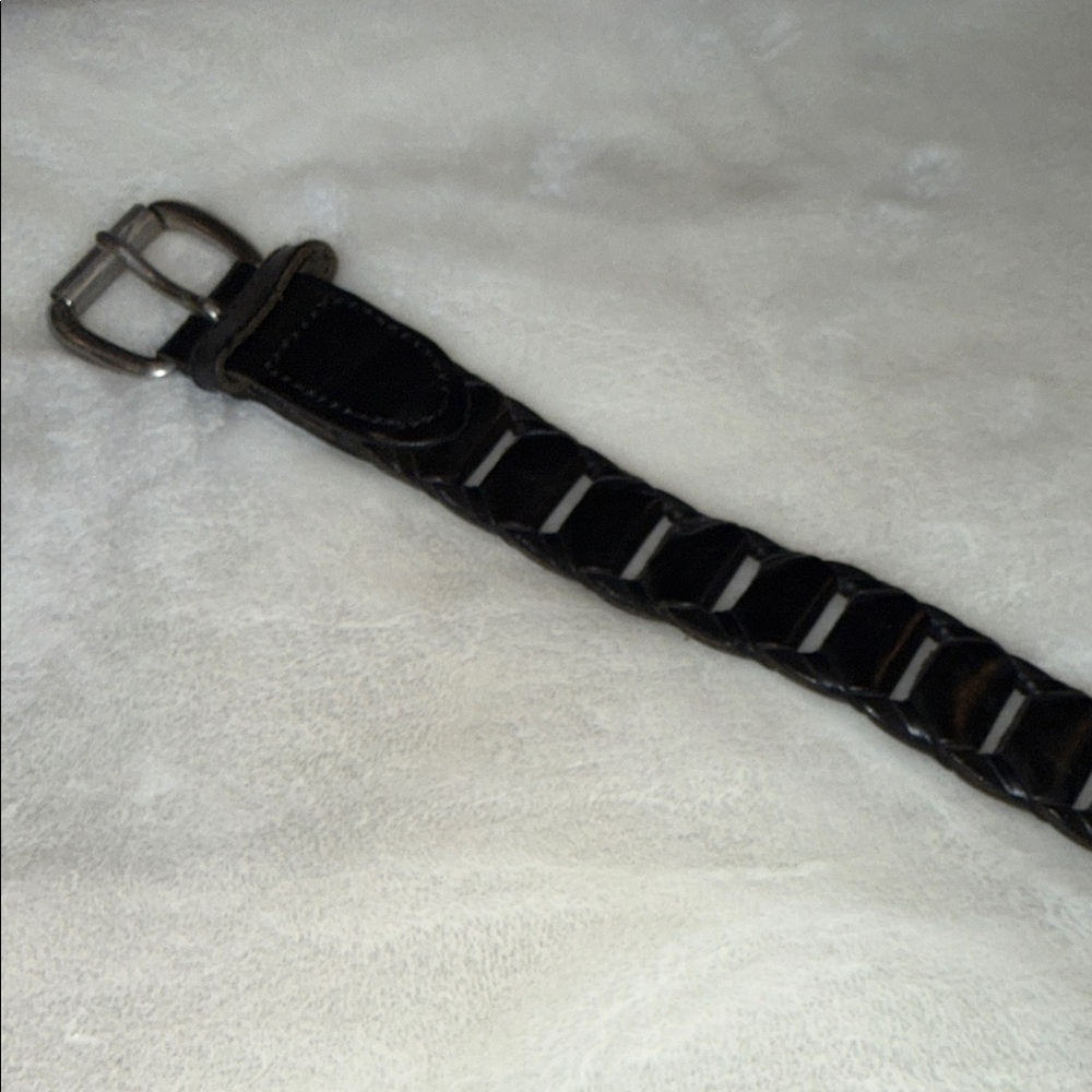 Women's Black Braided Leather Belt with Silver Buckle
